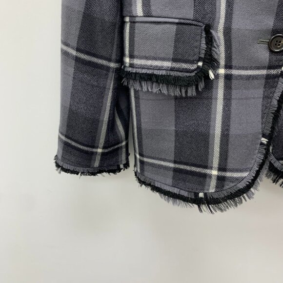 CW0711 Thom Browne Plaid Fringed Wool Blazer Jacket - Picture 4 of 8